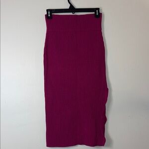 Express Fuchsia Wine Ribbed Knit Midi Skirt with Side Split - Size Small #339